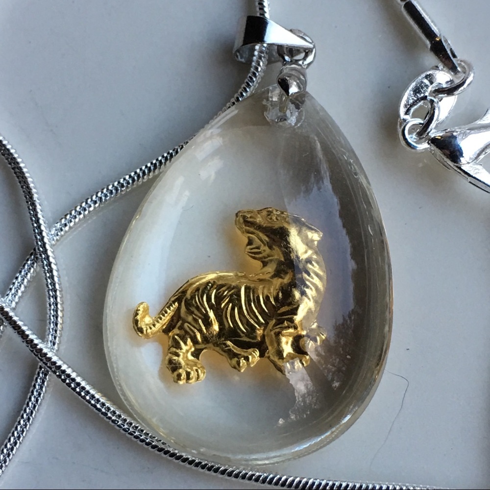 Golden Tiger 🐅 resin on Sterling plated chain